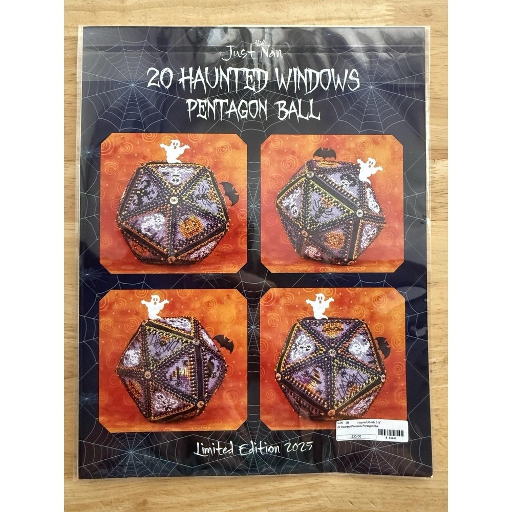 Just Nan 20 HAUNTED WINDOWS Halloween Pentagon Ball CROSS STITCH LTD ED 2025
